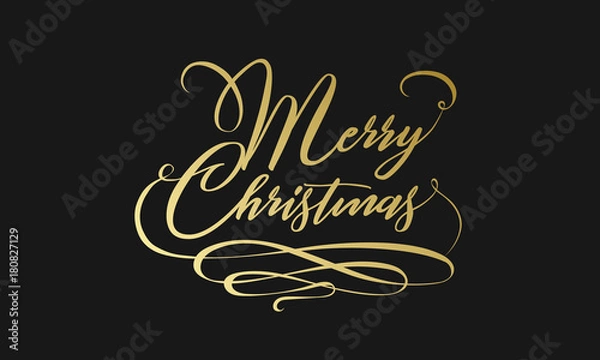 Fototapeta Merry Christmas hand lettering in gold isolated on white. Vector image. Merry christmas sign in a caligraphic style