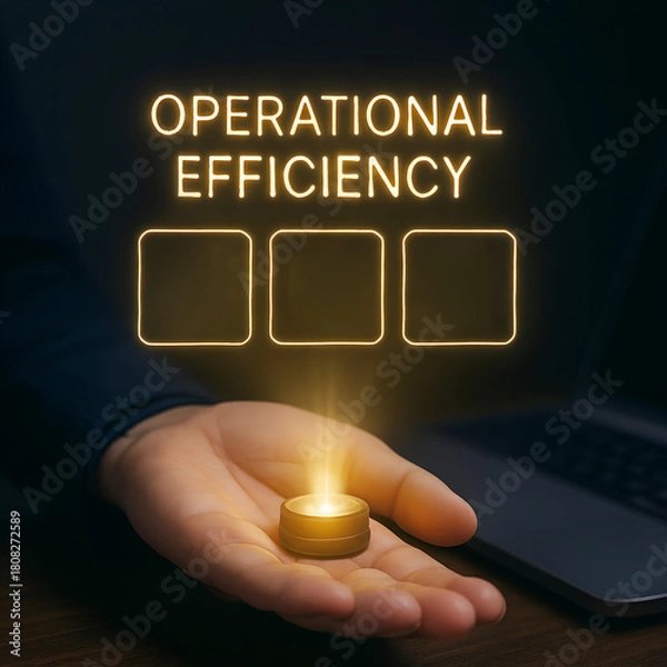 Fototapeta Hand holding glowing object for Operational Efficiency