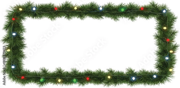 Obraz Christmas festive evergreen border frame with colorful lights and a rectangular blank space for text