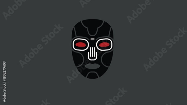 Obraz Print Cyber Hacker Mask with Glowing Red Eyes and Robotic Face Vector illustration