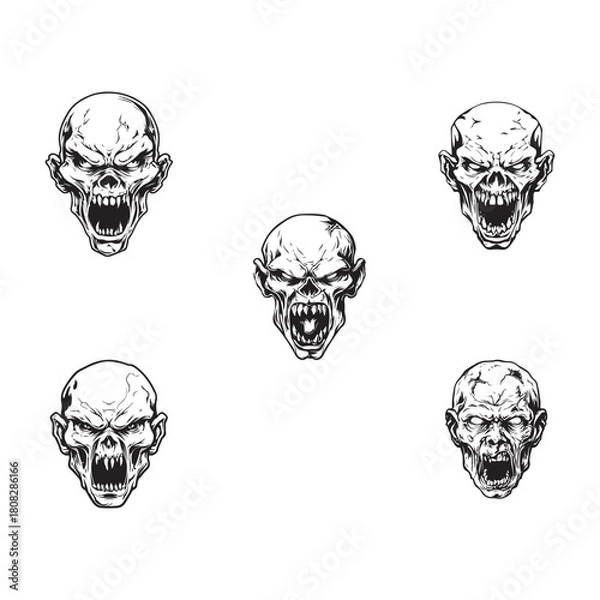 Fototapeta BLACK AND WHITE VECTOR GRAPHICS OF AN ANGRY ZOMBIE HEAD DESIGN
