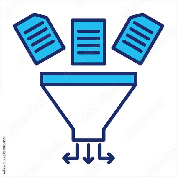 Obraz Filtering data icon vector illustration in blue duo-tone style
