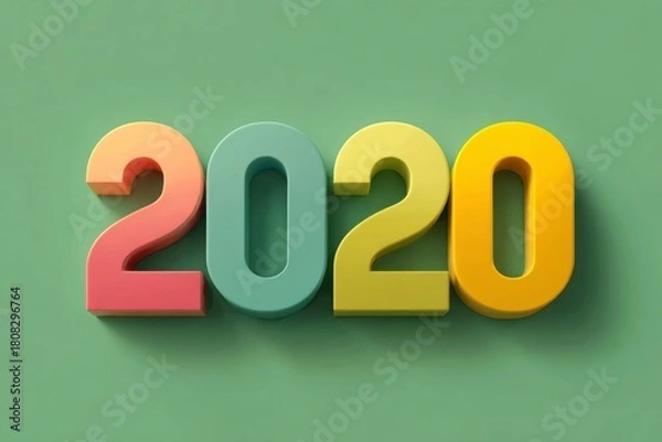 Obraz Colorful 3D Numbers Representing the Year 2020 on Green Background