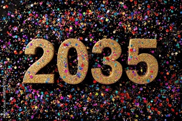 Fototapeta Golden Glitter 2035 on Colorful Confetti Background for Celebration