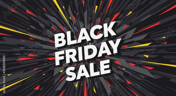 Obraz Black Friday Sale Burst: A dynamic explosion of shapes and colors forms a bold announcement, beckoning shoppers to seize exceptional deals and discounts. 