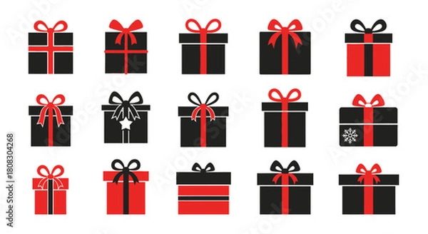 Obraz Festive Gift Array: An assortment of vibrantly decorated gift boxes, adorned with ribbons, ready for the upcoming event and convey the spirit of celebration, joy, and the art of giving.