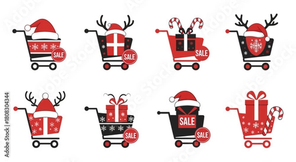 Obraz Holiday Shopping Cart Extravaganza: A festive ensemble of shopping carts, each adorned with seasonal decorations, promising enticing sales and delightful gifts for the holidays.