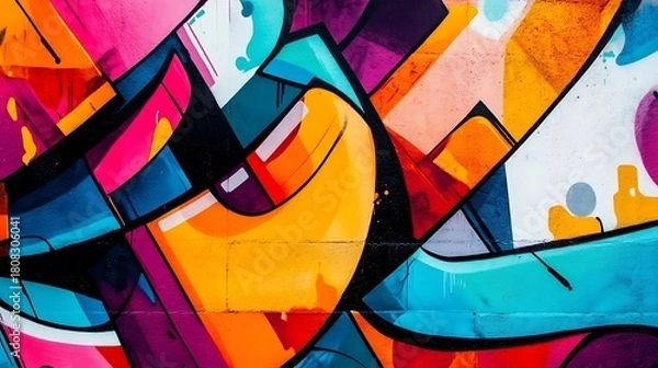 Fototapeta A vibrant graffiti wall with abstract art, colorful shapes, and urban vibes