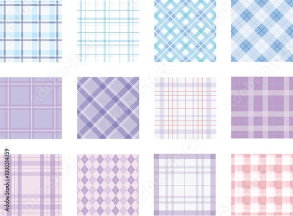 Obraz Pastel Plaid Pattern Set Soft Checkered Textile Backgrounds Collection