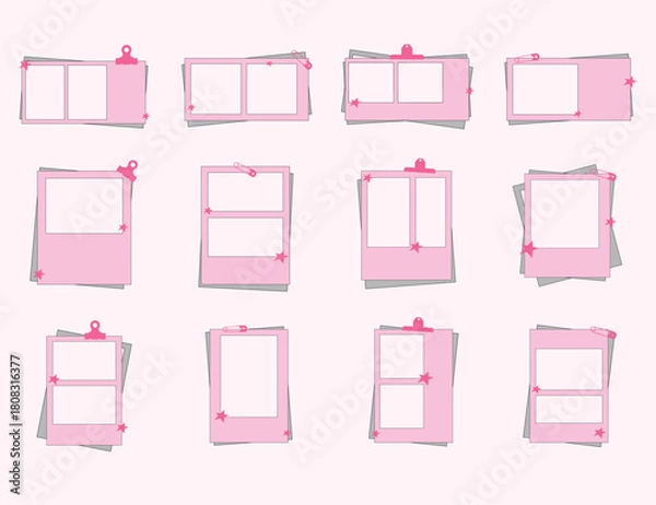 Obraz Pink Polaroid Frames with Cute Star Decorations