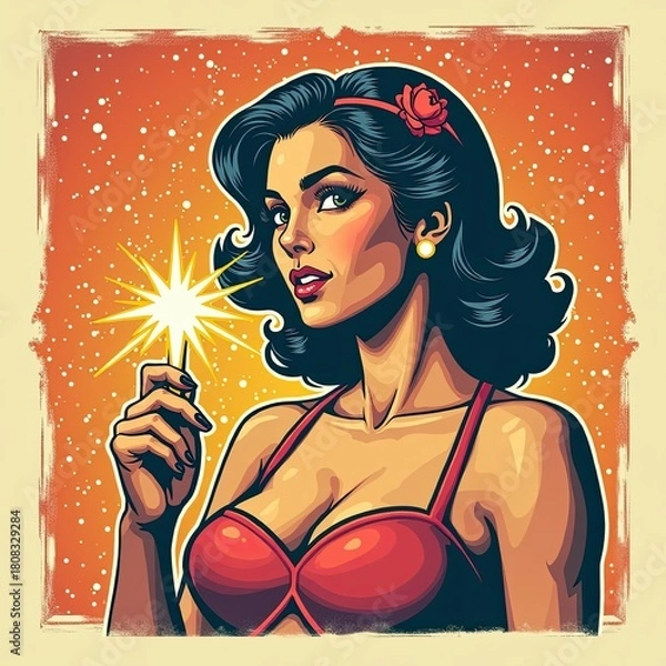 Fototapeta hand typography sparkle with vintage, proud, woman, signs, geometric, box, scheme
