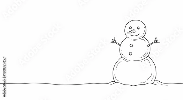 Fototapeta Hand Drawn Snowman On Winter Scene Background Copy Space