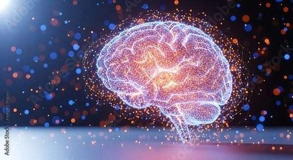 Fototapeta Abstract digital brain with glowing particles, representing artificial intelligence, machine learning, and the power of the human mind
