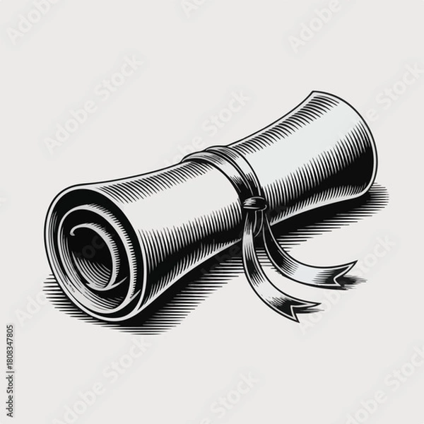 Obraz Vintage Halftone Rolled Parchment Scroll Illustration