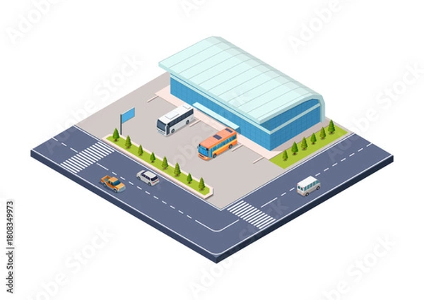 Obraz Isometric modern bus station building
