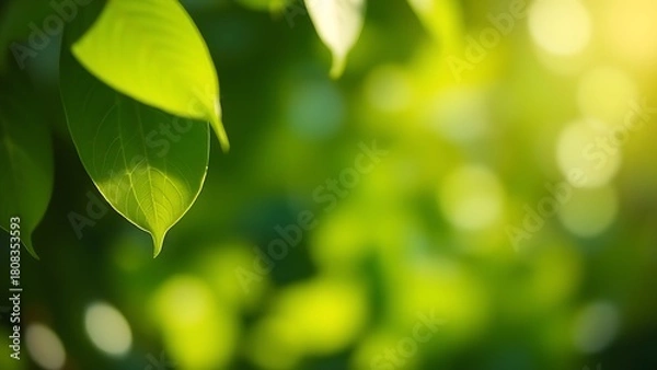 Fototapeta trait. Abstract green leaf pattern with soft focus effect representing environmental sustainability, ESG reports.