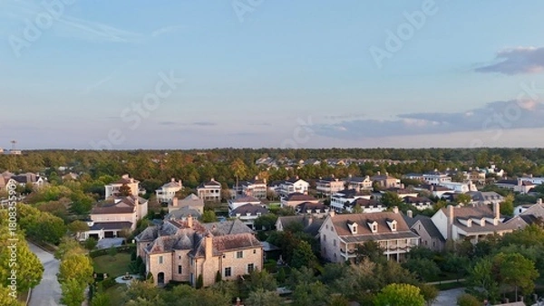 Obraz Aerial view of colorful luxury houses in Houston, Woodlands in Texas, United States