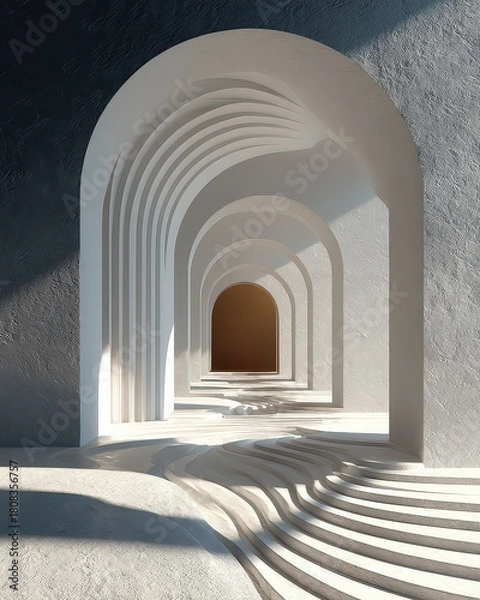 Fototapeta Serene Architectural Passage with Soft Shadows and Curved Lines