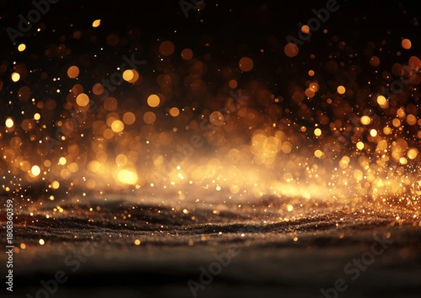 Obraz Warm Golden Bokeh Lights Drifting with Magical Sparkle on Dark Background
