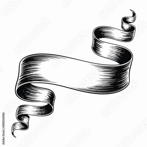 Obraz Vintage Hand-Drawn Ribbon Banner in Engraving Style