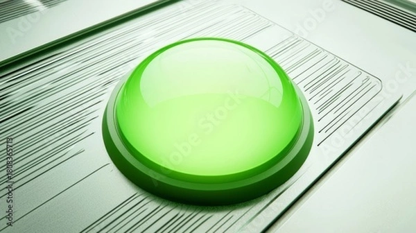 Fototapeta Green fluorescent light button exemplified in web design graphics.