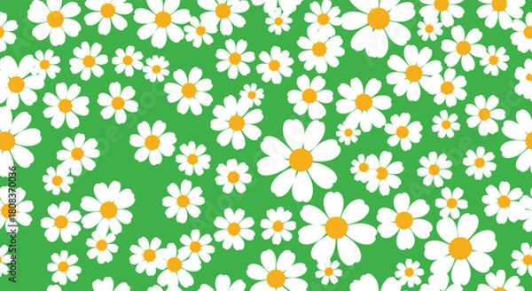 Obraz Delightful daisy pattern on vibrant green background creates a cheerful, summery mood perfect for spring designs and joyful projects