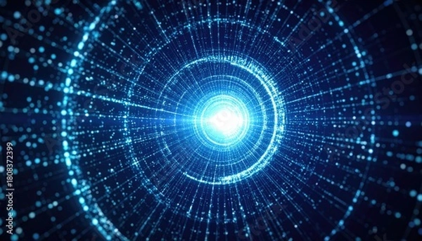 Fototapeta A futuristic and abstract digital tunnel, with a bright light at the end, representing technology and innovation