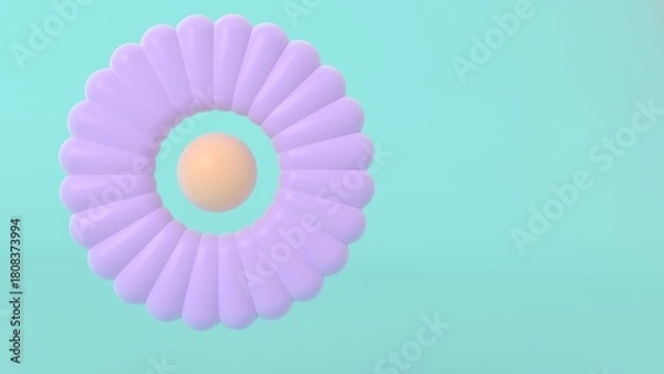 Fototapeta Soft pastel ring composition with circular lavender segments and central sphere on teal background