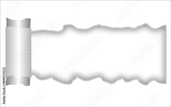 Obraz Realistic vector paper curl and peeling corner effect revealing blank copy space; horizontal scroll and rolled-up paper transition for advertising, revealing text, special offers, graphic design, abst