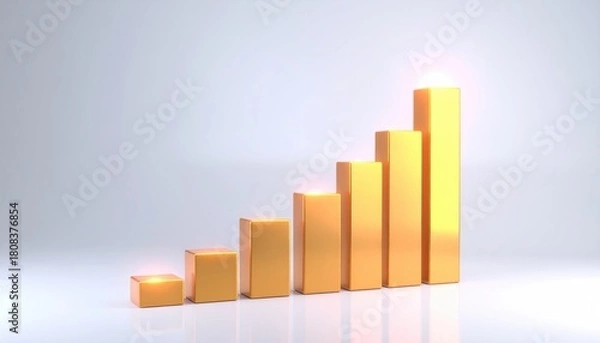 Fototapeta An upward trending golden bar graph, symbolizing growth and success in a business context