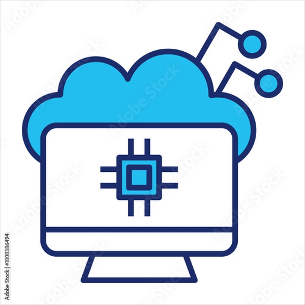 Obraz Cloud computing icon vector illustration in blue duo-tone style