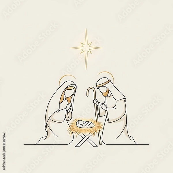 Obraz Nativity scene with Mary, Joseph, and baby Jesus