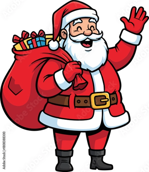 Obraz Cheerful Santa Claus Waving Vector Illustration