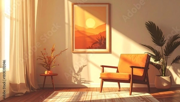 Fototapeta Sun-Drenched Serenity - A Cozy Interior Scene with Warm Tones.