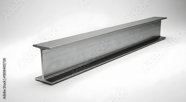 Fototapeta Shiny Steel I-Beam on White Background - Structural Engineering and Construction