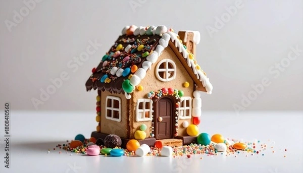 Obraz キャンディで飾られたジンジャーブレッドハウス | Gingerbread House Decorated with Colorful Candies
