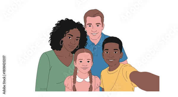 Obraz Diverse Family Captures Cherished Moment with Selfie Stick