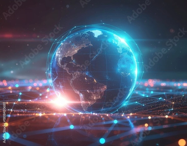 Fototapeta AI Cybersecurity Protecting Globe with Network