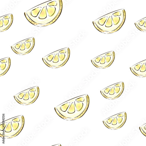 Fototapeta Vector seamless pattern with fresh citrus fruit slices on white backgroud. Lifght backdrop.
