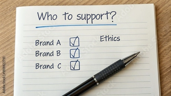 Fototapeta Who to support text for Person making a decision about which brand to support