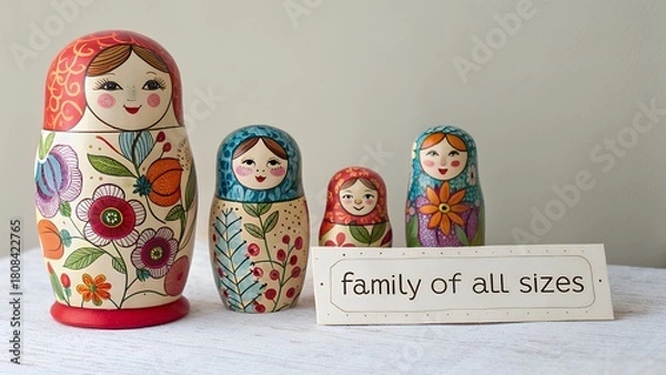 Fototapeta Painted nesting dolls displayed together as a family of all size