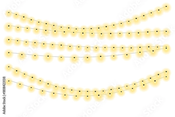 Fototapeta Charming String Lights Collection on Transparent Background, Festive Garland Decoration, Holiday Decor