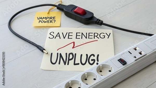 Fototapeta Save energy unplug power strip with red switch
