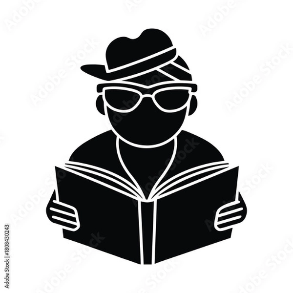 Fototapeta Mysterious person reading a book, detective, knowledge, research isolated on white background