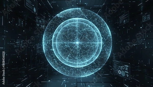 Obraz Glowing orb in digital dimension