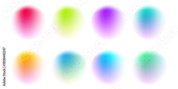 Obraz Set color circle gradient noise gradation. Abstract colorful watercolor blur mesh shape on white background. Gradient aura, grain neon blob with noise effect vector illustration.