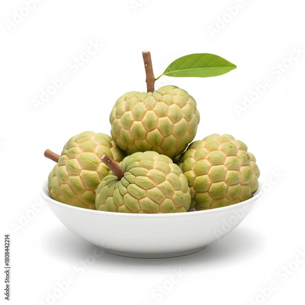 Obraz Custard Apple Fruit: Group in White Bowl with Stems