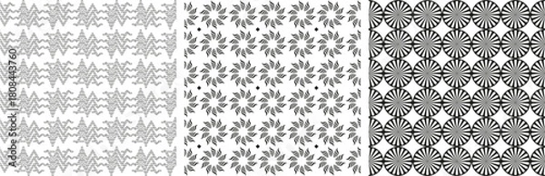 Fototapeta Set Abstract Shapes Pattern Pack Modern Geometric Collection of Seamless Designs flower shape, sunray and unique symbol