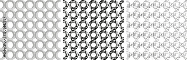 Fototapeta Set Abstract Shapes Pattern Pack Modern Geometric Collection of Seamless Designs halftone circle, stripe circle and unique symbol