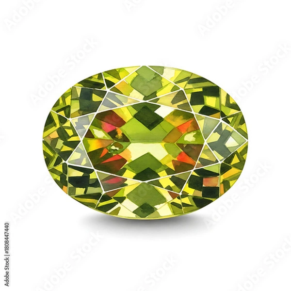 Fototapeta High Quality Watercolor Illustration of Cactus Quartz Crystal on White Background